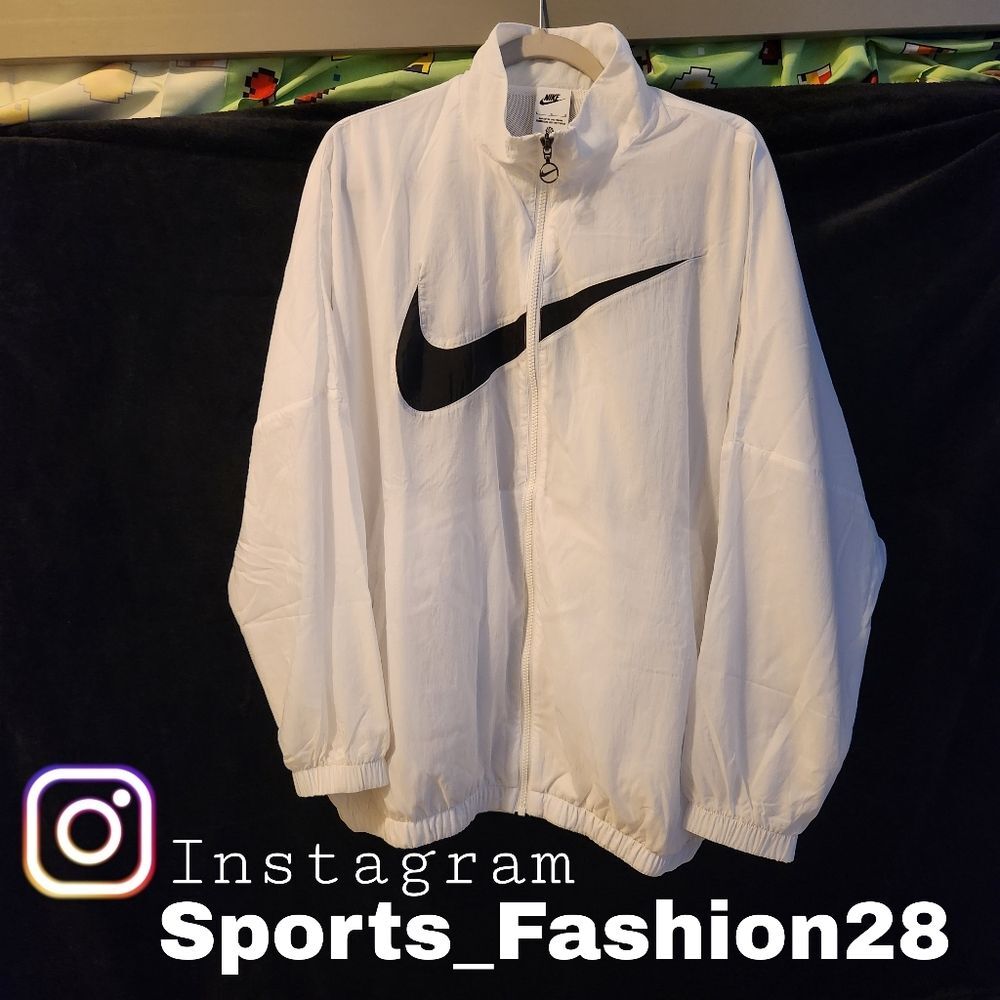 Women’s Nike Sportswear Essential Woven Jacket White/Black Sz.L DM6181-100 $115